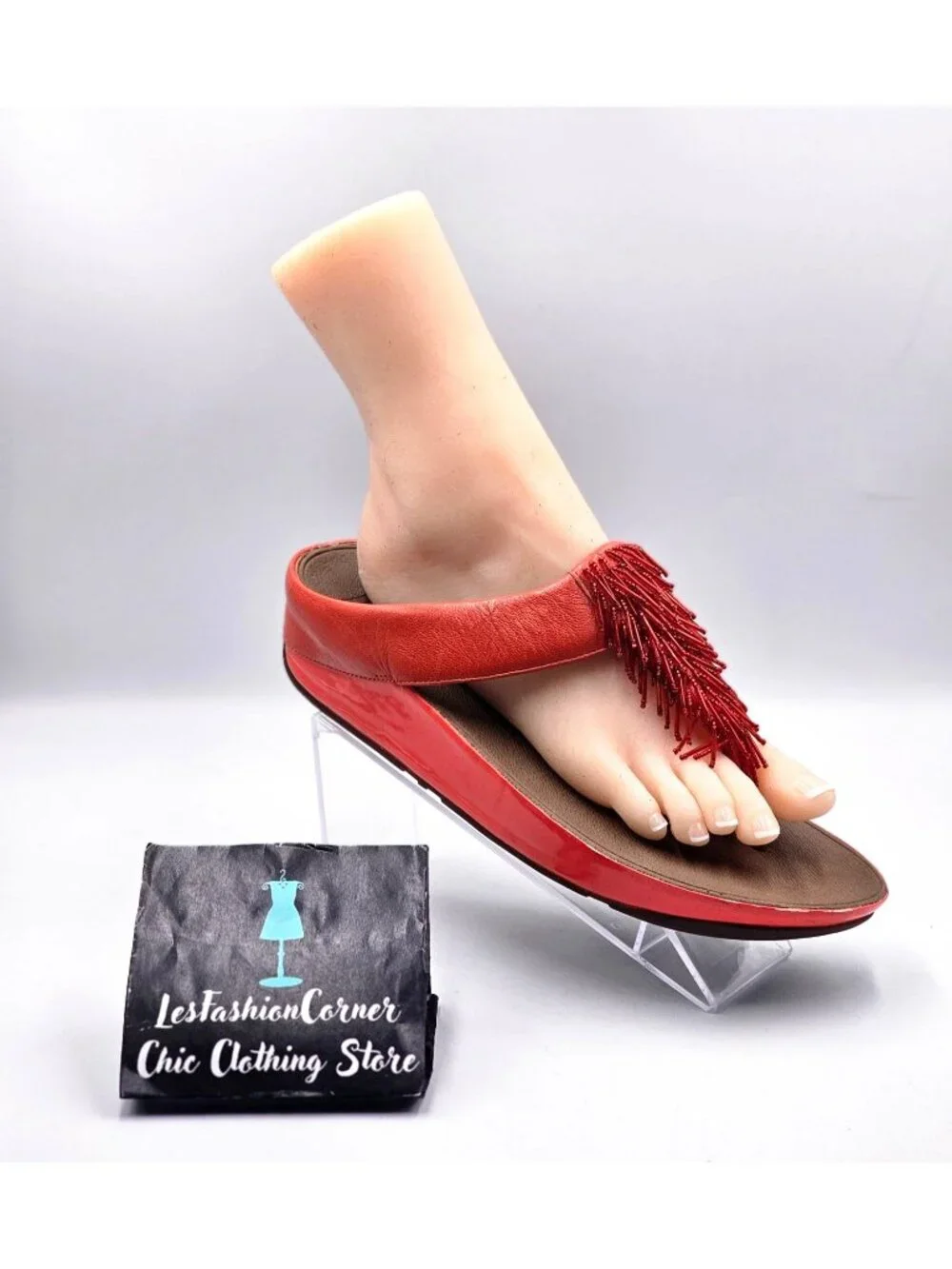 FitFlop Women's Orange Leather Cha Cha Beaded Fringe Thong Sandals Size 10 3341 - Picture 11 of 16